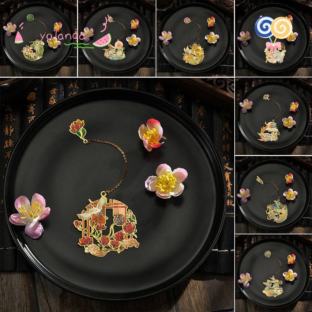 YOLA Bộ 2 Thẻ Đánh Dấu Trang Sách Bằng Đồng Thau Phong Cách Trung Hoa