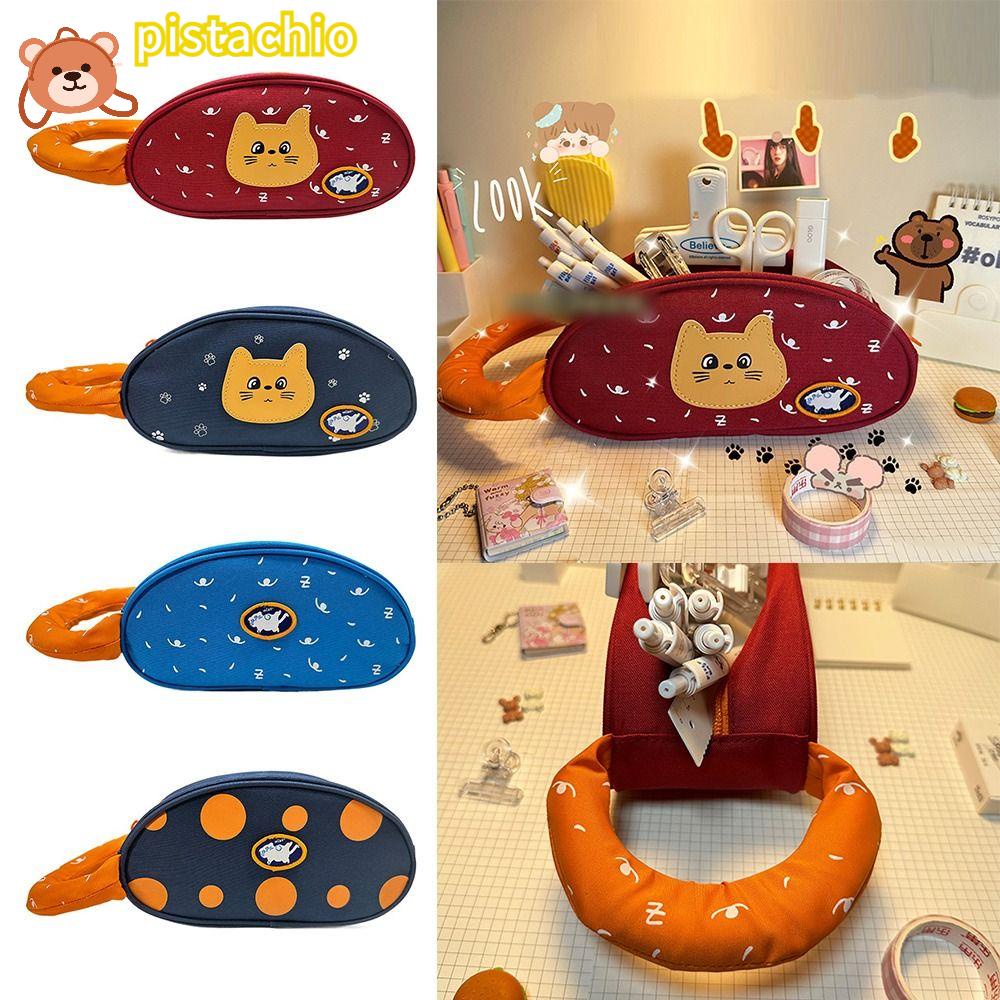 PISTA Túi Đựng Bút Bằng Vải Oxford Chất Lượng Cao Họa Tiết Mèo Dễ Thương