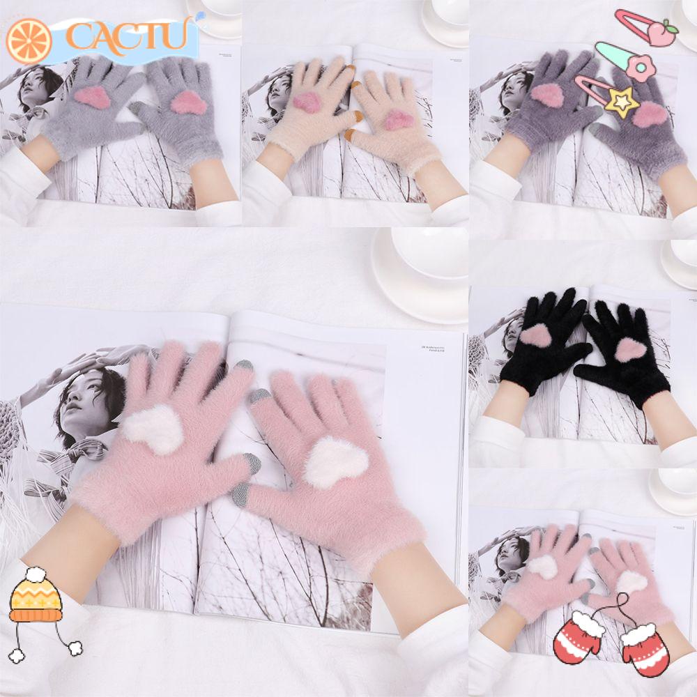 CACTU Găng Tay Len Hở Ngón Giữ Ấm Mềm Mại