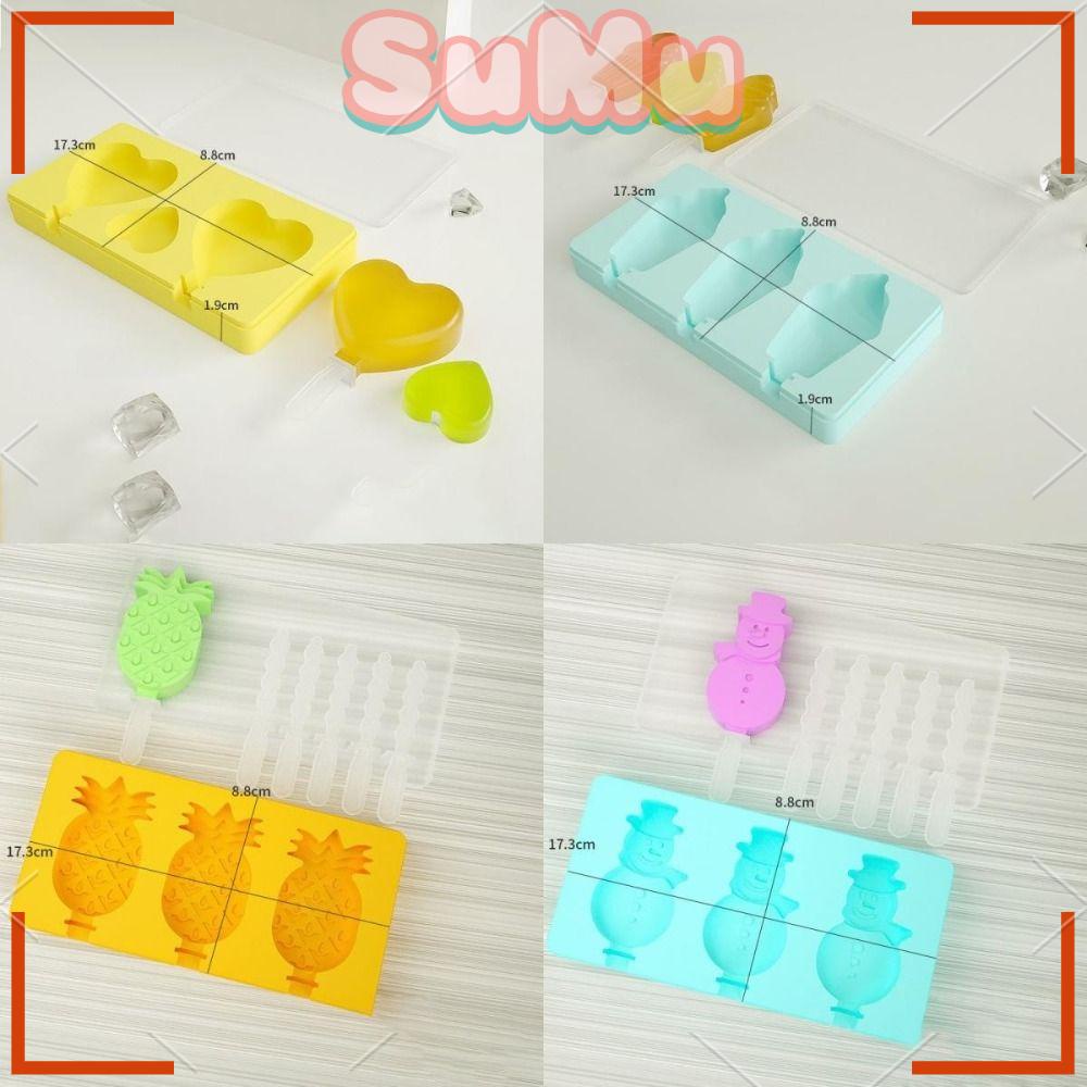 SUMU Set 4 Khuôn Làm Kem Que Bằng Silicon Họa Tiết Dễ Thương Tiện Dụng