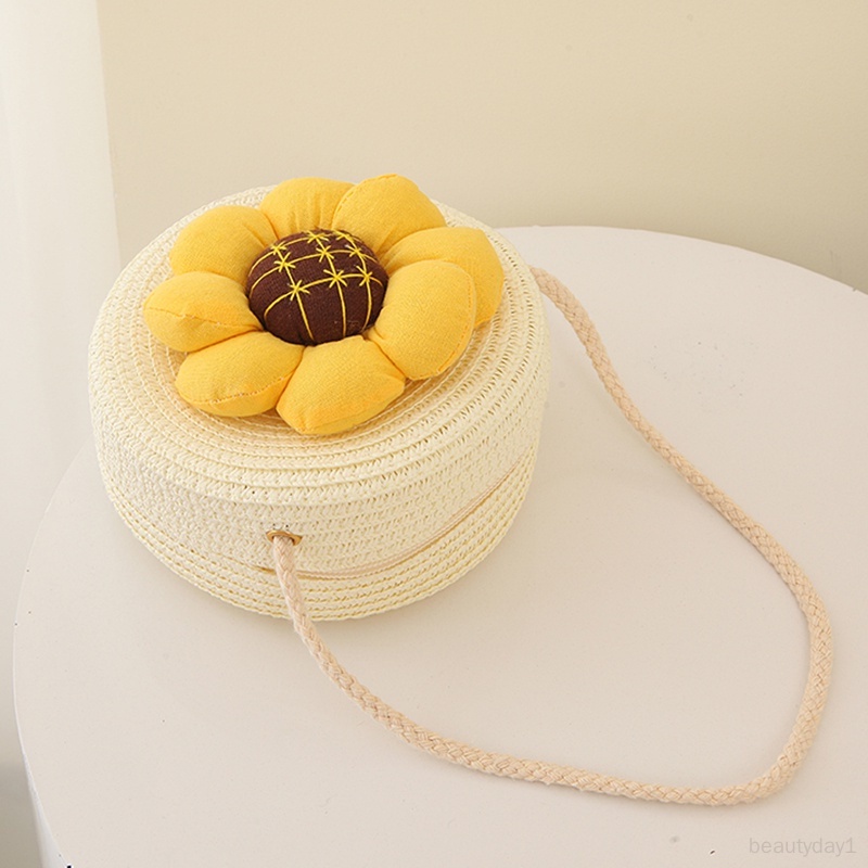 Túi Xách Đan Rơm Một Bên Vai Trọng Lượng Nhẹ Họa Tiết Hoa Thời Trang Đi Biển Mùa Hè Cho Bé Gái