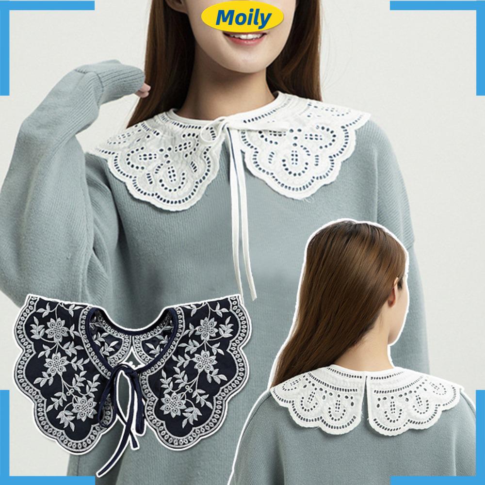 Moilyvn Áo Choàng Cổ Búp Bê Màu Trắng Phối Bèo Phong Cách Lolita Nhật Bản Trang Trí Cho Học Sinh