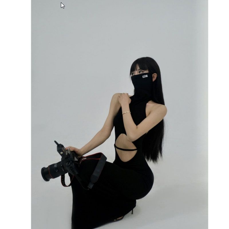 Váy Dài Ôm Eo Hở Rốn Màu Đen Trơn Mỏng Vừa Vặn Có Sẵn]