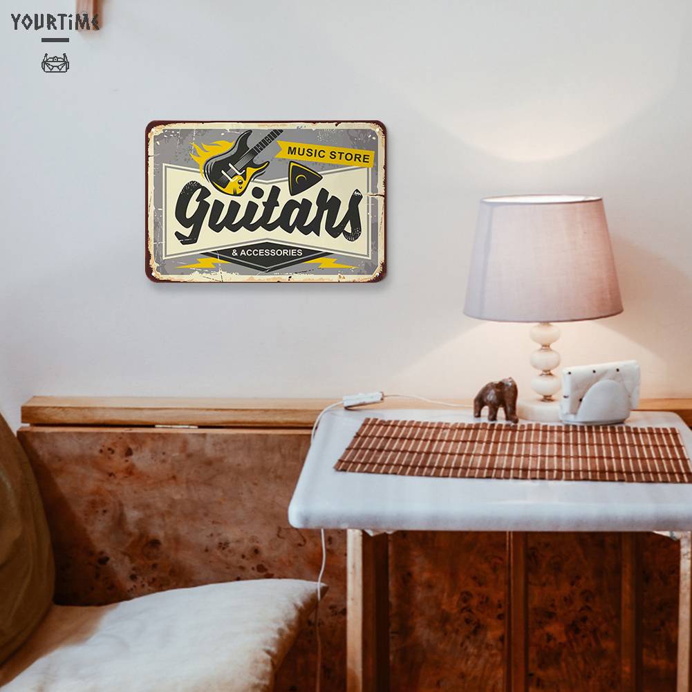 Tranh Kim Loại Treo Tường Hình Đàn Guitar Cổ Điển Trang Trí Nội Thất