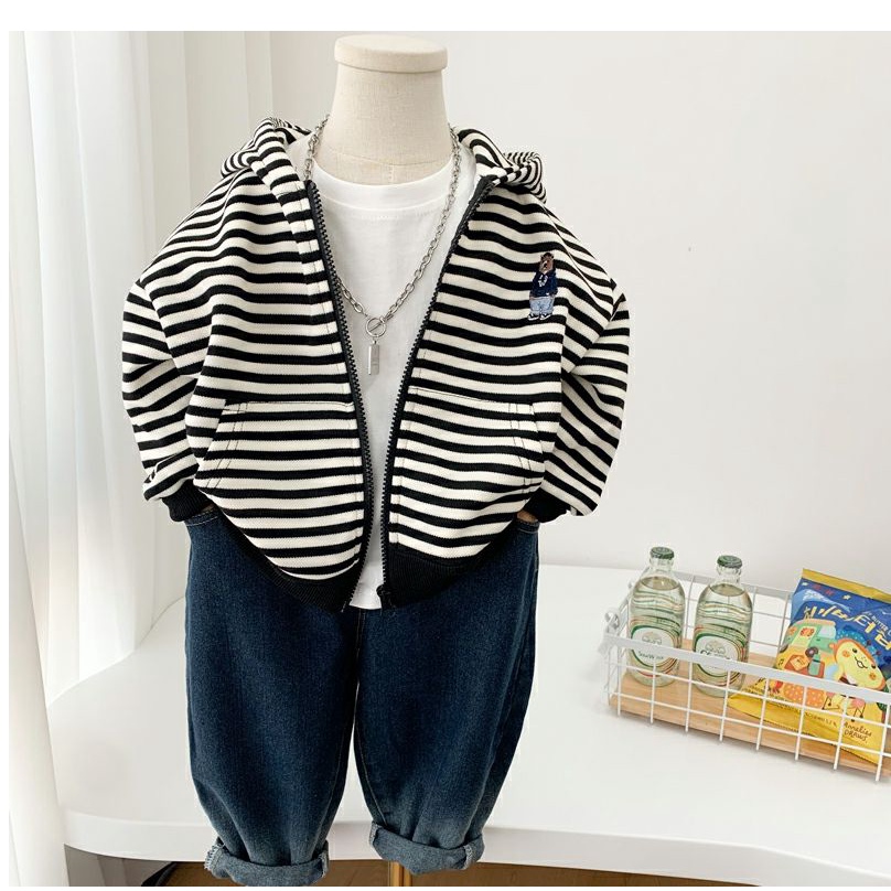 Áo Khoác Hoodie Mỏng Kẻ Sọc Phong Cách Hàn Quốc Thời Trang Xuân Thu Mới Cho Bé Trai