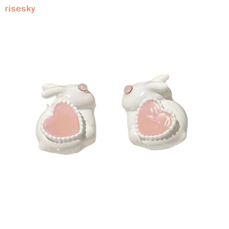 Bông Tai Hình Thỏ Hoạt Hình Trái Tim Pha Lê Ngọt Ngào Cho Nữ