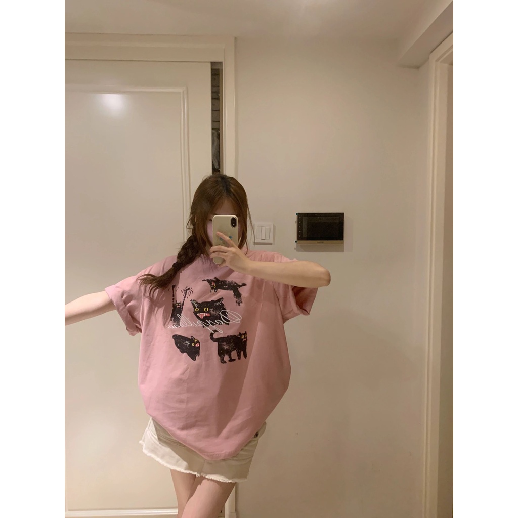 NRVP Áo Thun 100% Cotton Tay Ngắn Dáng Suông In Họa Tiết Hoạt Hình Phong Cách Hàn Quốc Thời Trang Hè 2023 Cho Nữ