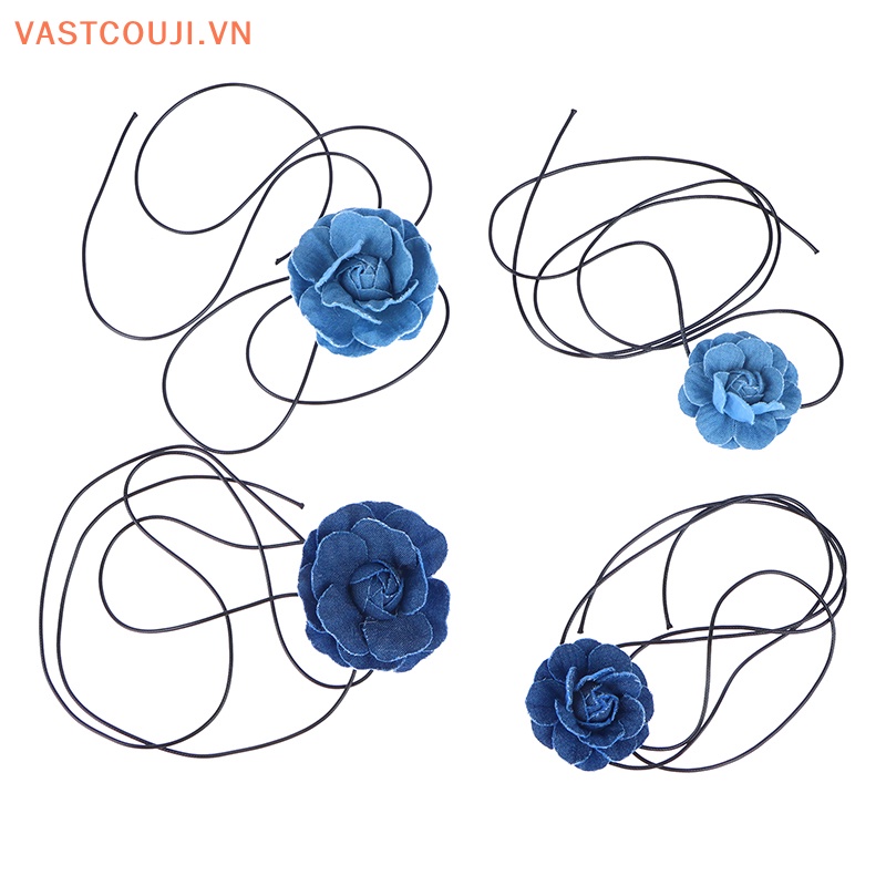 Vòng Cổ Choker Vải Jean Thắt Nút Hình Hoa Hồng Lớn VASTJI Thanh Lịch Có Thể Điều Chỉnh Cho Nữ