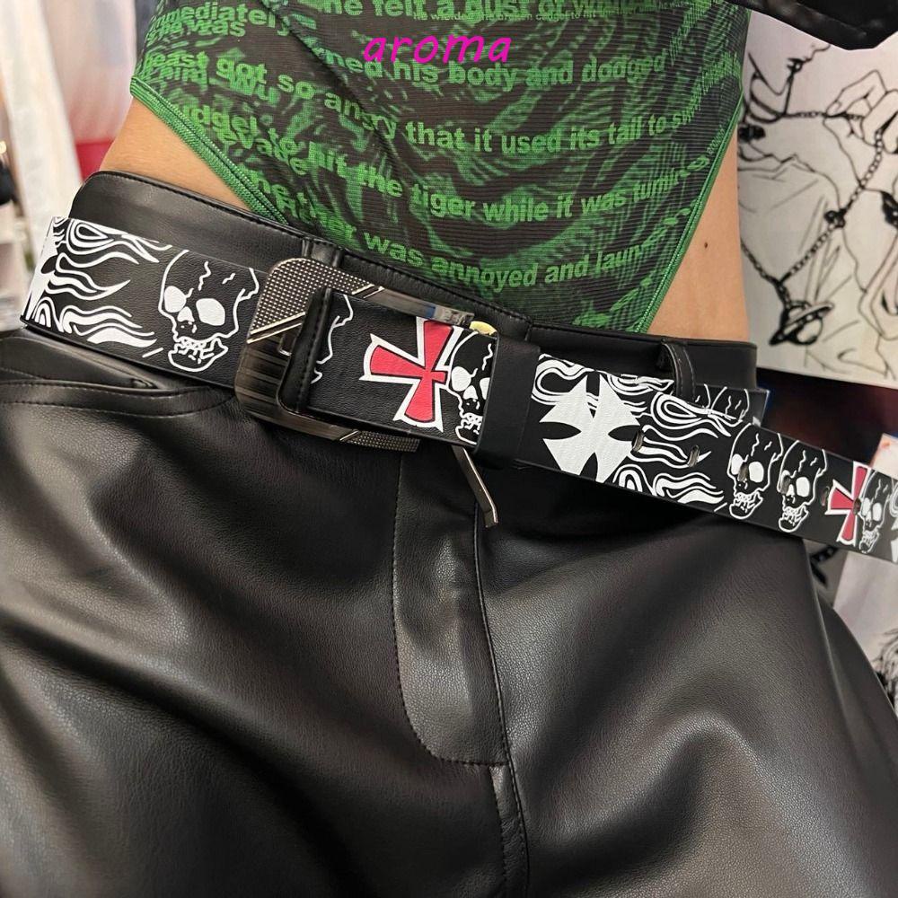 AROMA Thắt Lưng Da PU Có Khóa Cài Phong Cách Punk Cổ Điển Thời Trang Cho Nam Và Nữ