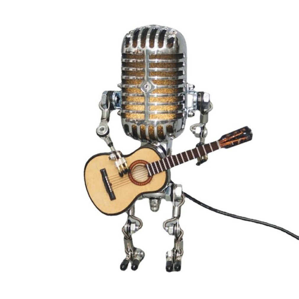 =Christmas=Ornaments Retro Microphone Robot Ornament Metal Craft Light Table Decor
