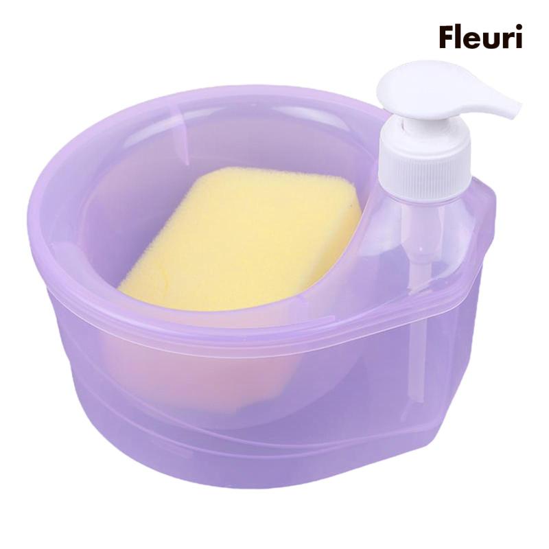 Bình Đựng Xà Phòng Rửa Chén 2 Trong 1 Có Giá Đỡ Bọt Biển 1L Cho Nhà Bếp Quầy Bartop