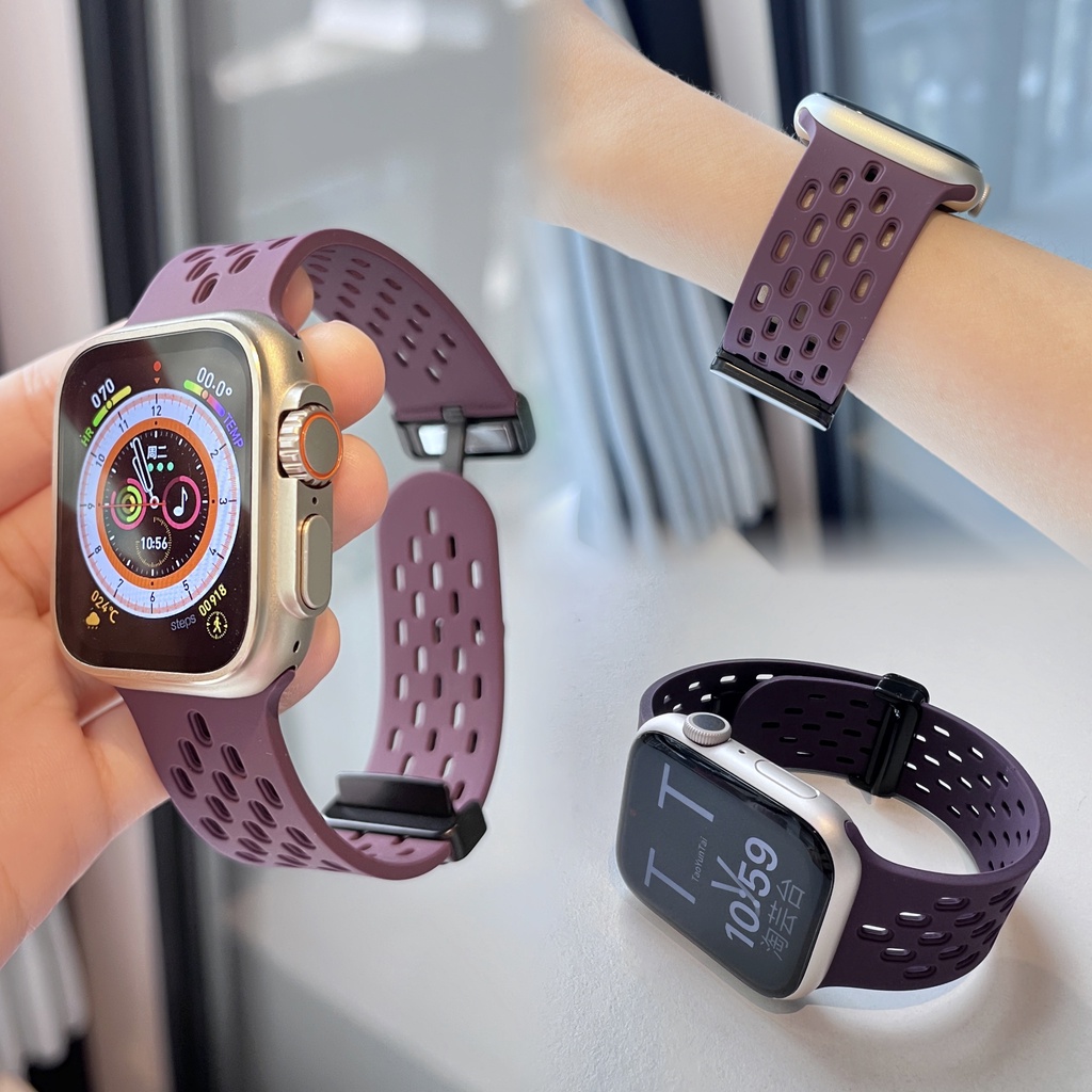 Dây Đeo Silicone Khóa Nam Châm Cho Đồng Hồ Thông Minh Apple Watch Ultra 49mm 44mm 45mm 40mm 41mm 42mm 38mm 45 mm Series 7 8 SE 6