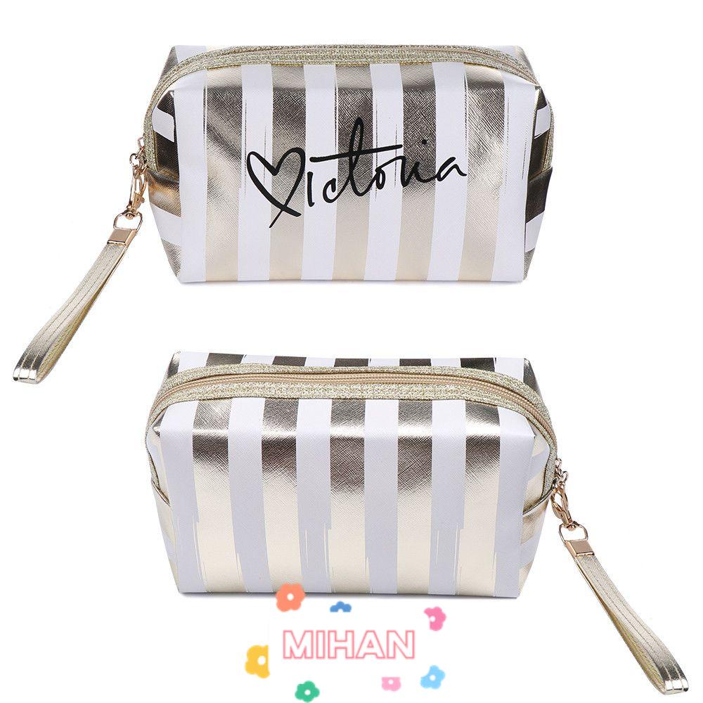 MIHAN1 Túi Đựng Mỹ Phẩm / Tiền Xu Họa Tiết Kẻ Sọc Chống Thấm Nước Tiện