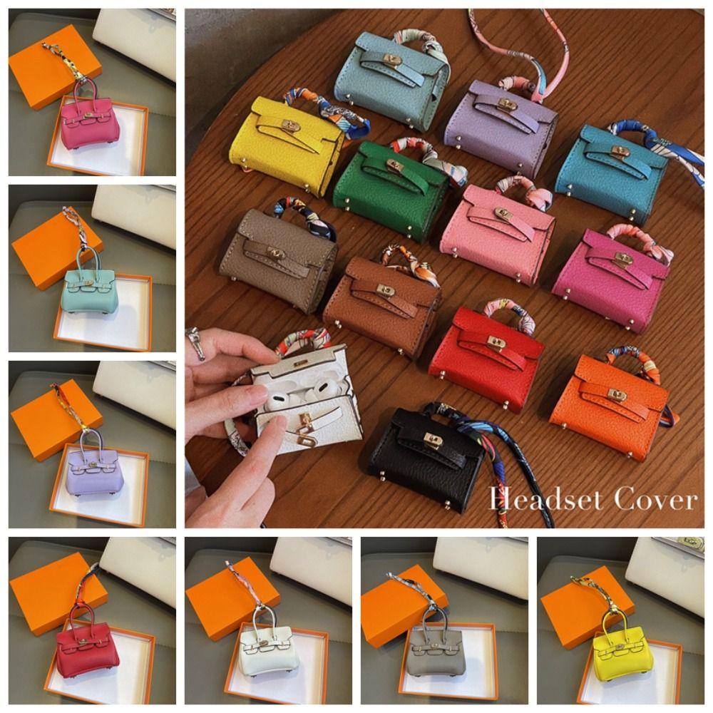 Mặt dây chuyền túi quillan mini birkin, túi đựng tai nghe chống va đập đầy đủ, bao tai nghe bluetooth da nhân tạo 12 màu túi đựng son môi nhỏ cho son môi tai nghe