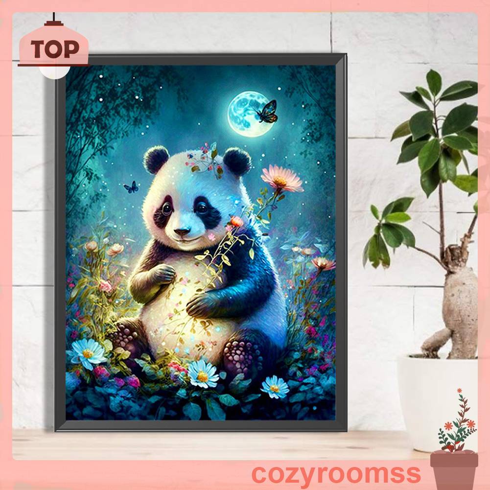 Tranh Đính Đá Kim Cương Toàn Bộ 5D DIY Hình Vẽ Gấu Trúc Ánh Trăng