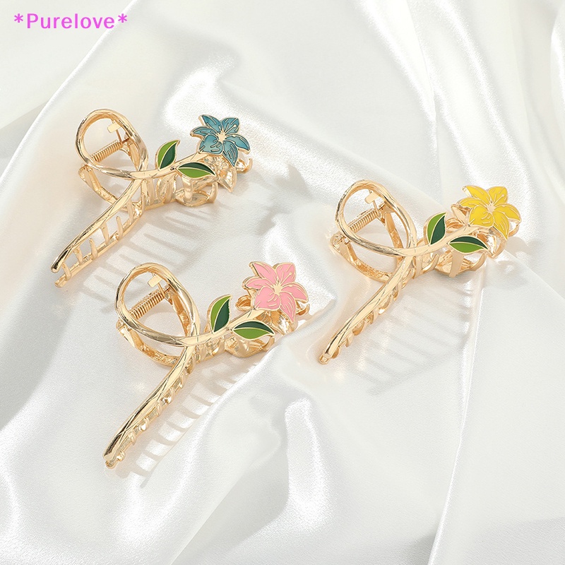 Kẹp Tóc Kim Loại Hình Cá Mập Đính Hoa Lily Thanh Lịch Cho Nữ Mới