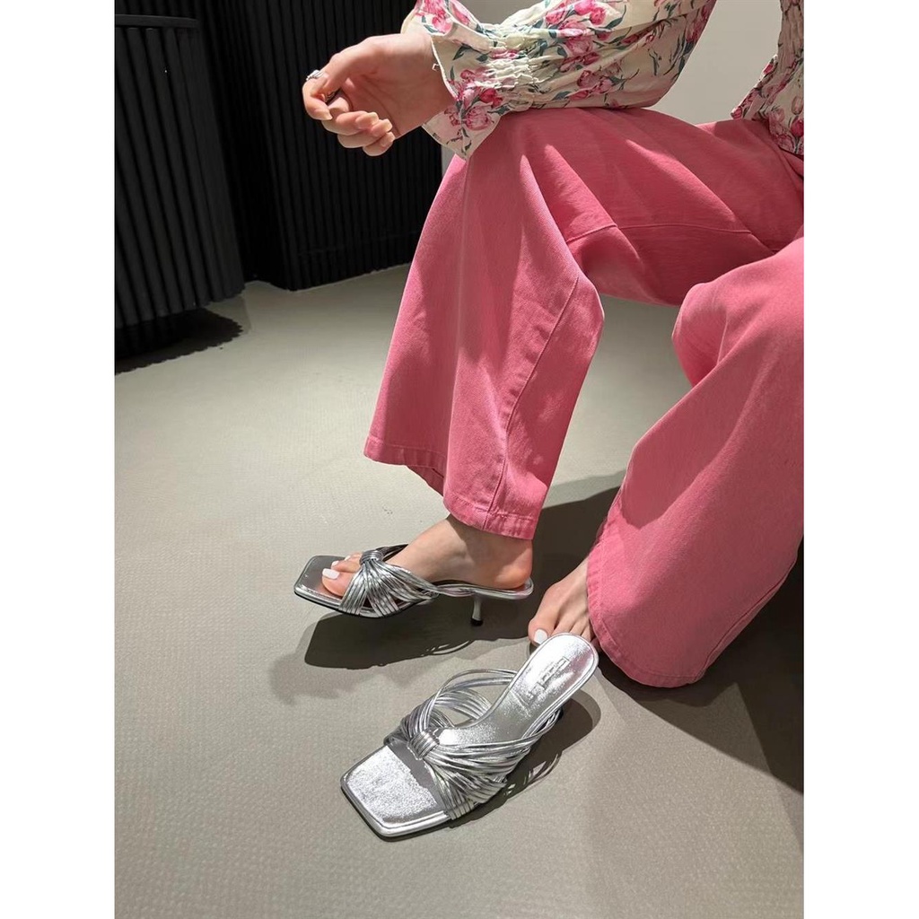 Dép Cao Gót Mũi Vuông Thiết Kế Mới Thời Trang Mùa Hè 2023 Dành Cho Nữ