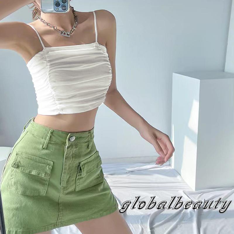 Áo Croptop Hai Dây Có Mút Đệm Màu Trơn Thời Trang Mùa Hè Dành Cho Nữ