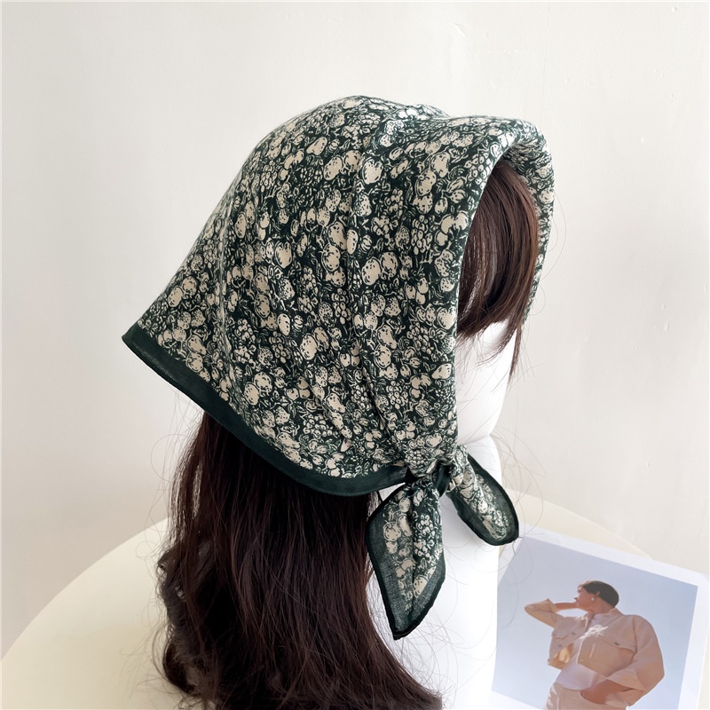 Khăn Choàng Cổ Hình Vuông 65 X 65cm Chất Liệu Cotton Lanh Mỏng In Họa Tiết Hoa Xinh Xắn Thời Trang Cho Nữ