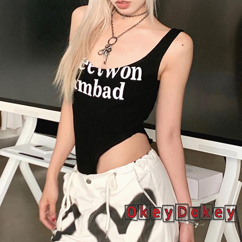 Bộ Áo Liền Quần Y2K Ôm Dáng Không Tay In Chữ Thời Trang Mùa Hè Cho Nữ