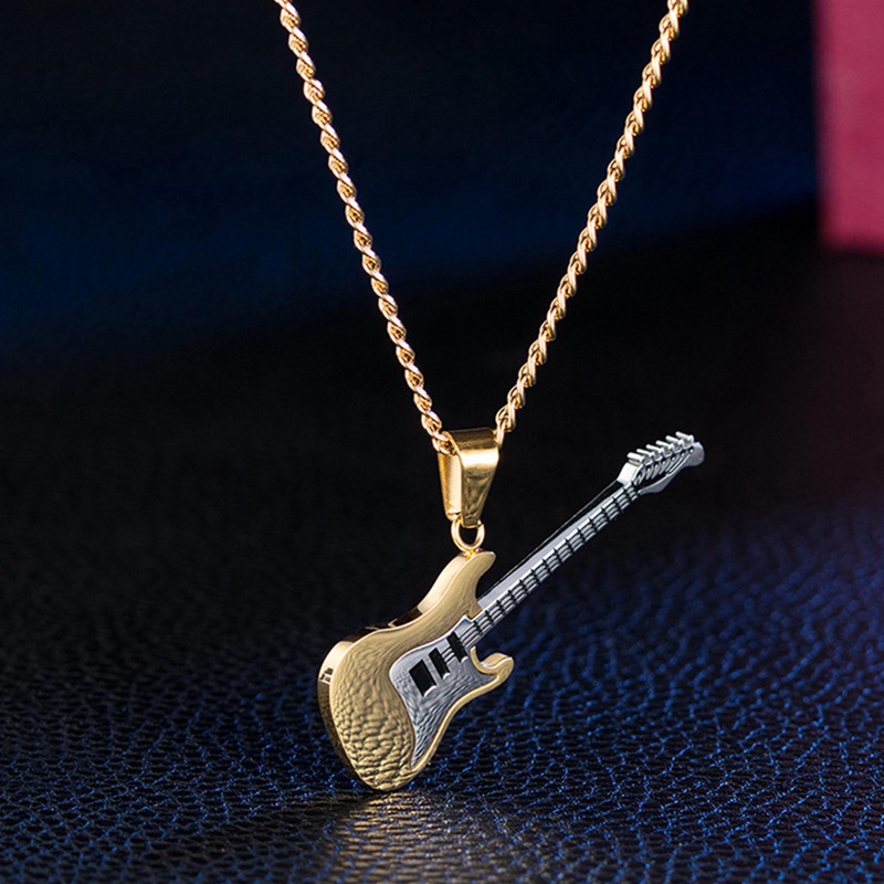 Ygt Vòng cổ Thép Titan Màu Vàng / Bạc Mặt Hình Đàn Guitar Phong Cách Hip Hop Thời Trang Cho Nam Và Nữ