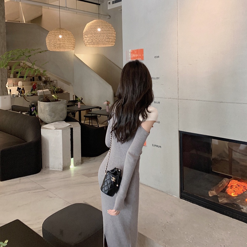 Đầm Dệt Kim Cổ Cao Hở Vai Phong Cách Pháp Cổ Điển Thời Trang Mới Cho Nữ