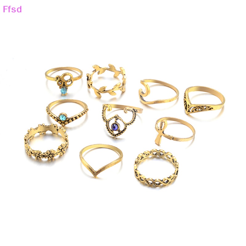 {Ffsd} Set 10 Nhẫn Đeo Khớp Ngón Tay Hình Học Vô Cực Lá Pha Lê Độc Đáo Cho Nữ