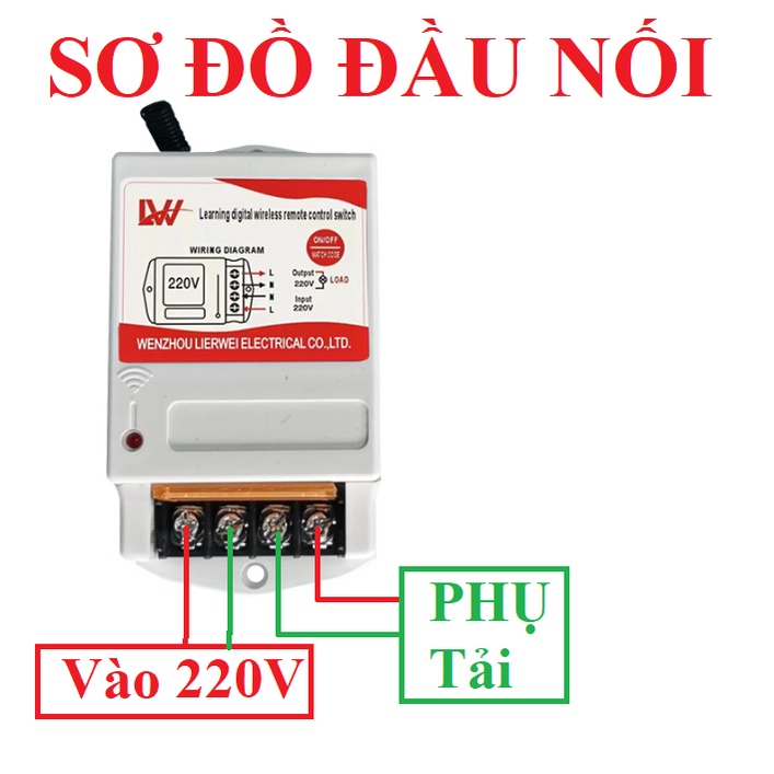 Bộ công tắc điều khiển từ xa 1KM LW công suất lớn 40A 220V có ăng ten bắt sóng xa khoẻ mạch biến áp dây đồng siêu bền