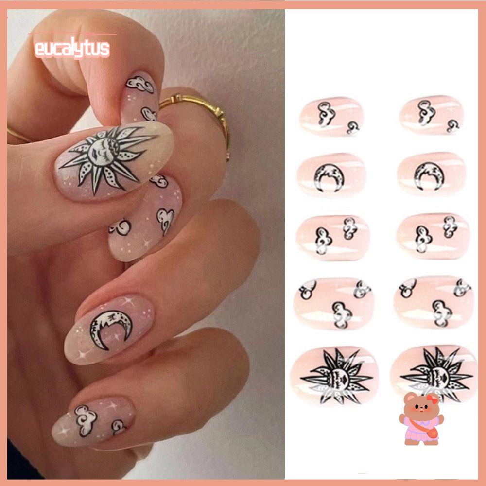 EUTUS Bộ 24 Móng Tay Giả Hình Mặt Trăng Và Ngôi Sao