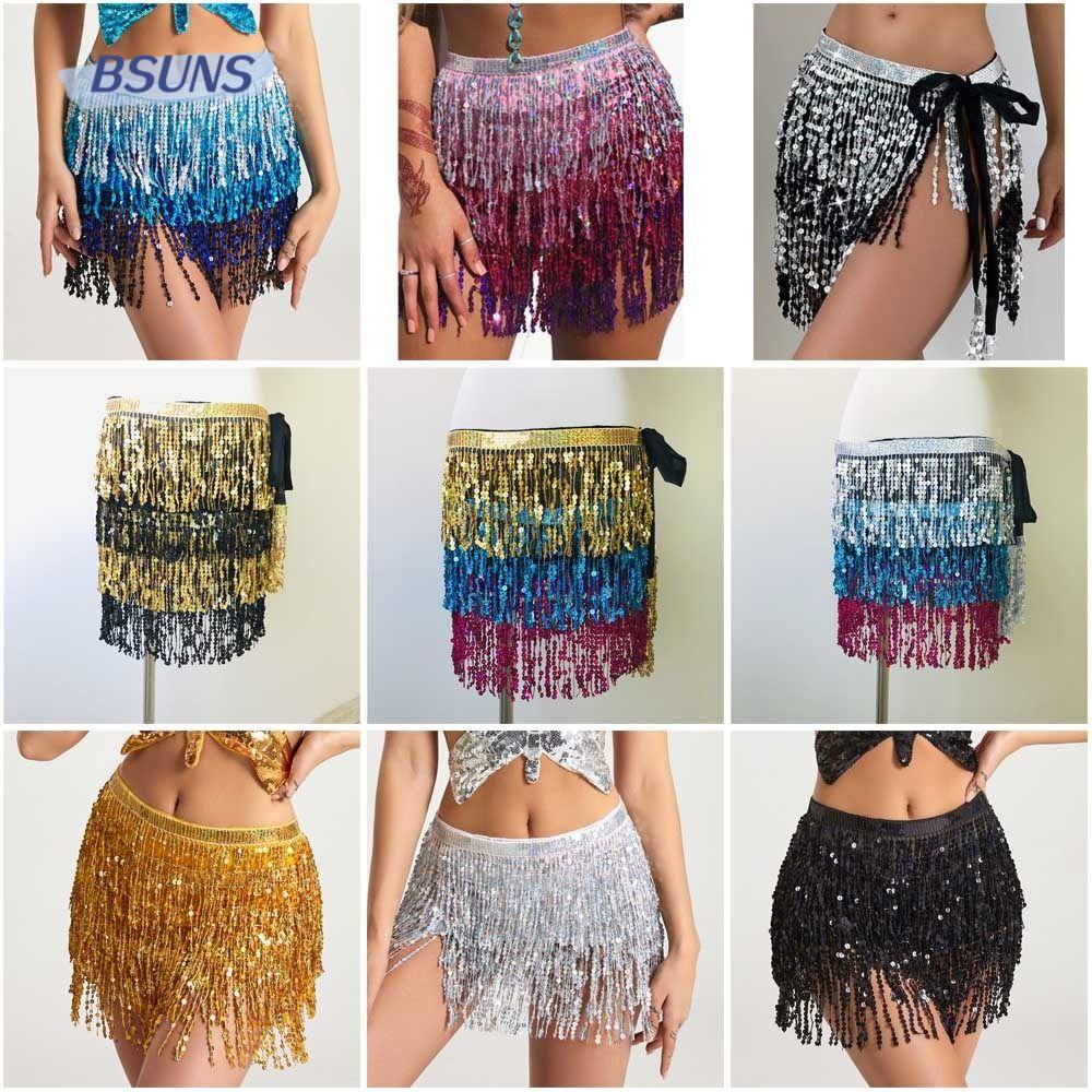 BSUNS Chân Váy Tua Rua Đính Kim Sa Phong Cách Bohemian Quyến Rũ Cho Nữ