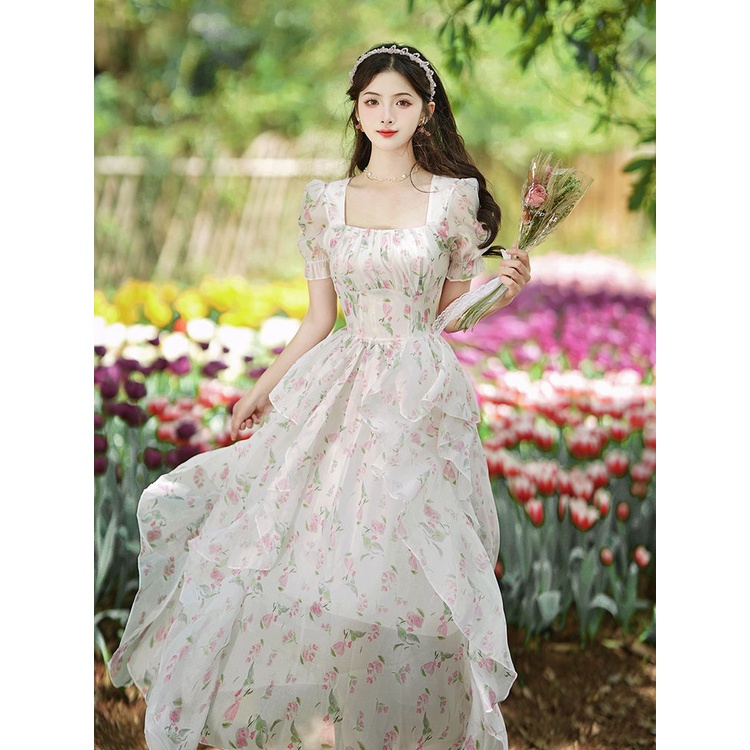 Đầm Voan Trắng In Hoa Thời Trang Mùa Hè Pháp Mới