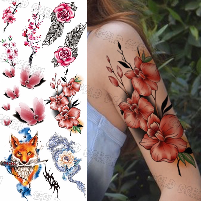 Hình Xăm Dán Tạm Thời Họa Tiết Hoa Đào / Cáo Hoa Hồng Sống Động Mới Cho Nữ