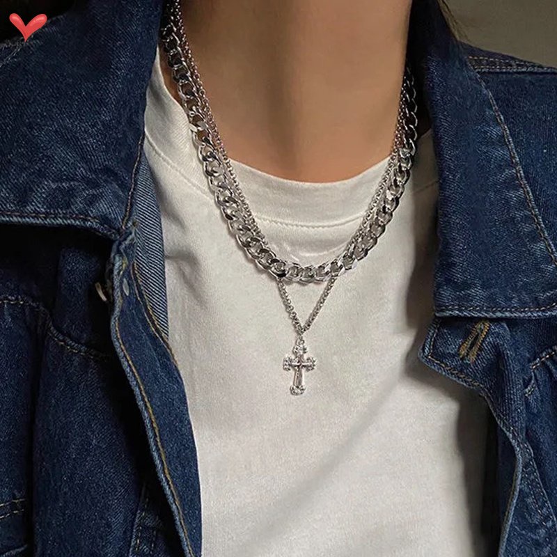Vòng Cổ Choker Bằng Thép Không Gỉ Mặt Thánh Giá Phong Cách Punk Hip Hop Cho Nữ