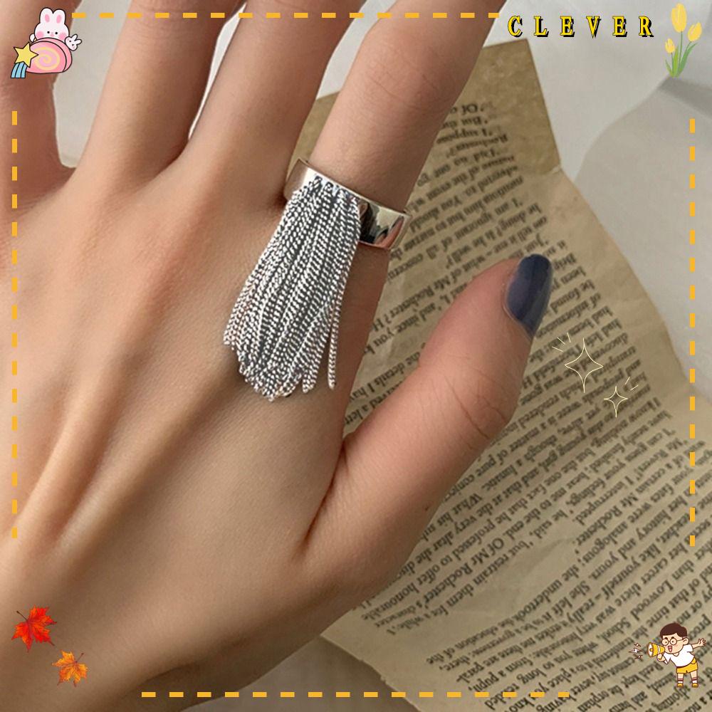 CLEVER Nhẫn Hở Nhiều Tầng Dạng Chuỗi Tua Rua Phong Cách Punk Cổ Điển Có Thể Điều Chỉnh