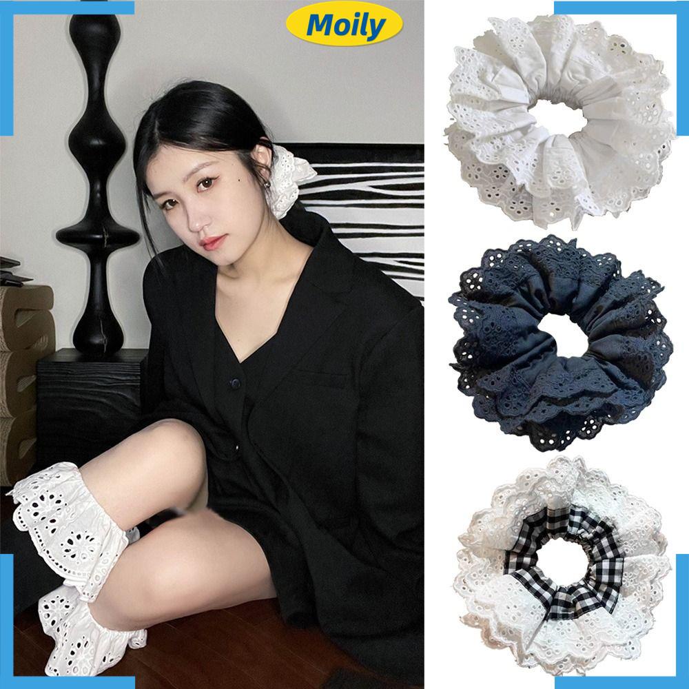 MOILYVN Dây Buộc Tóc Cotton Mềm Mại Phối Ren Thời Trang Cho Nữ