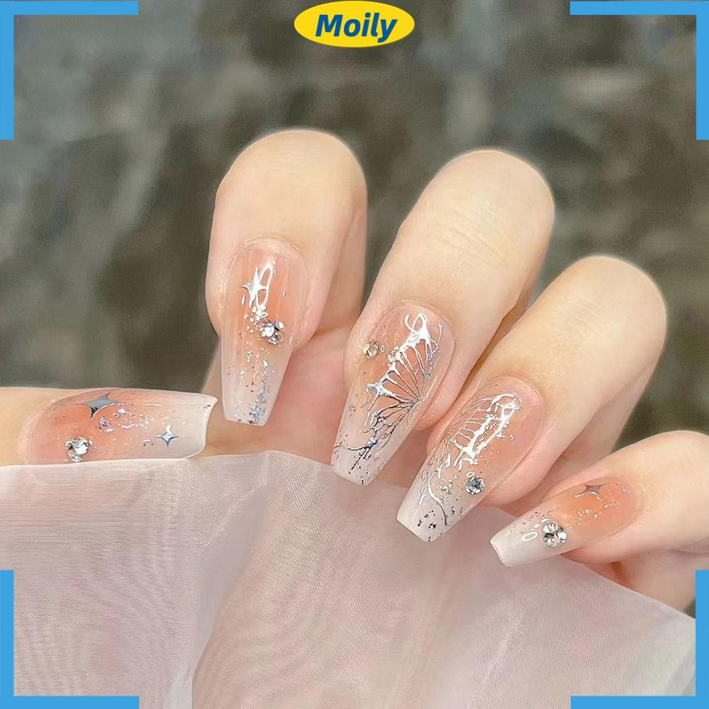MOILYVN Bộ Móng Tay Giả Dạng Nhấn Họa Tiết Trái Tim Che Phủ Toàn Diện DIY