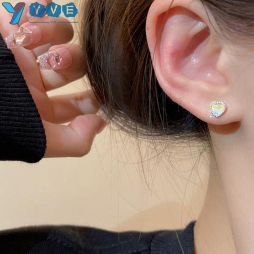 YVE 1 Đôi Bông Tai Mạ Bạc 925 Hình Trái Tim Đính Đá Mặt Trăng