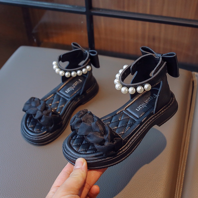 Sandal Chiến Binh Bé Gái Da Mềm Quai Dán Đính Ngọc,Nơ Sau, Quai Voan Kết Xinh Xắn, Dép Công Chúa sz 23-37