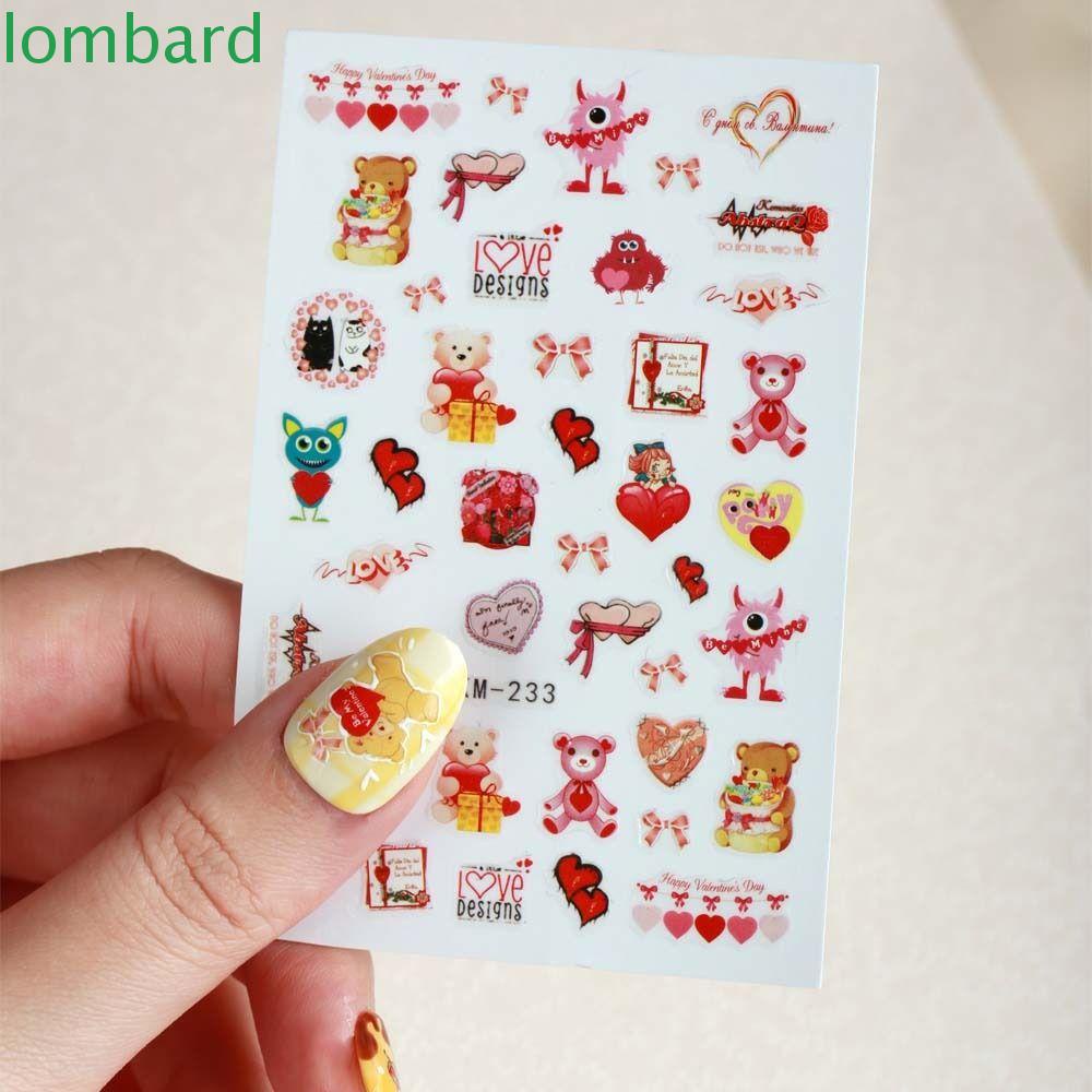 LOMBARD Miếng Dán Trang Trí Móng Tay Họa Tiết Hoạt Hình Trái Tim Xinh Xắn