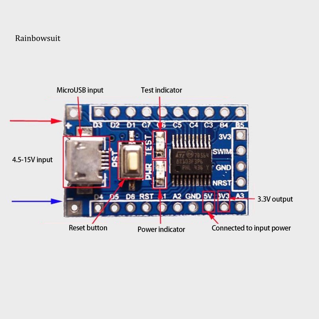 Mô Đun Điện Tử 2.54 Pin 10,000 Lần Có Nút Khởi Động Micro USB STM8S