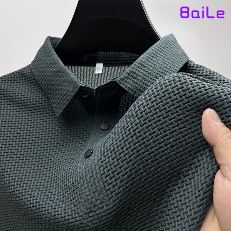 Áo Thun polo Vải Lụa Lạnh Màu Trơn Tay Ngắn Phối Lưới Thời Trang Mùa Hè Cho Nam