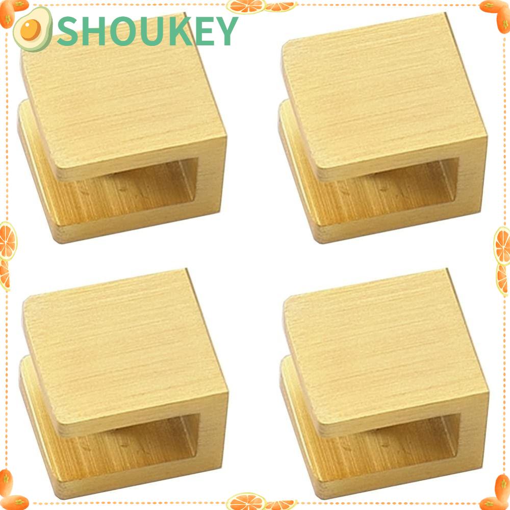 SHOUKEY Set 4 Kẹp Kính Nhà Tắm Bằng Đồng Thau Cứng Hình Chữ Nhật Không Khung Màu Vàng Kim 6~10mm