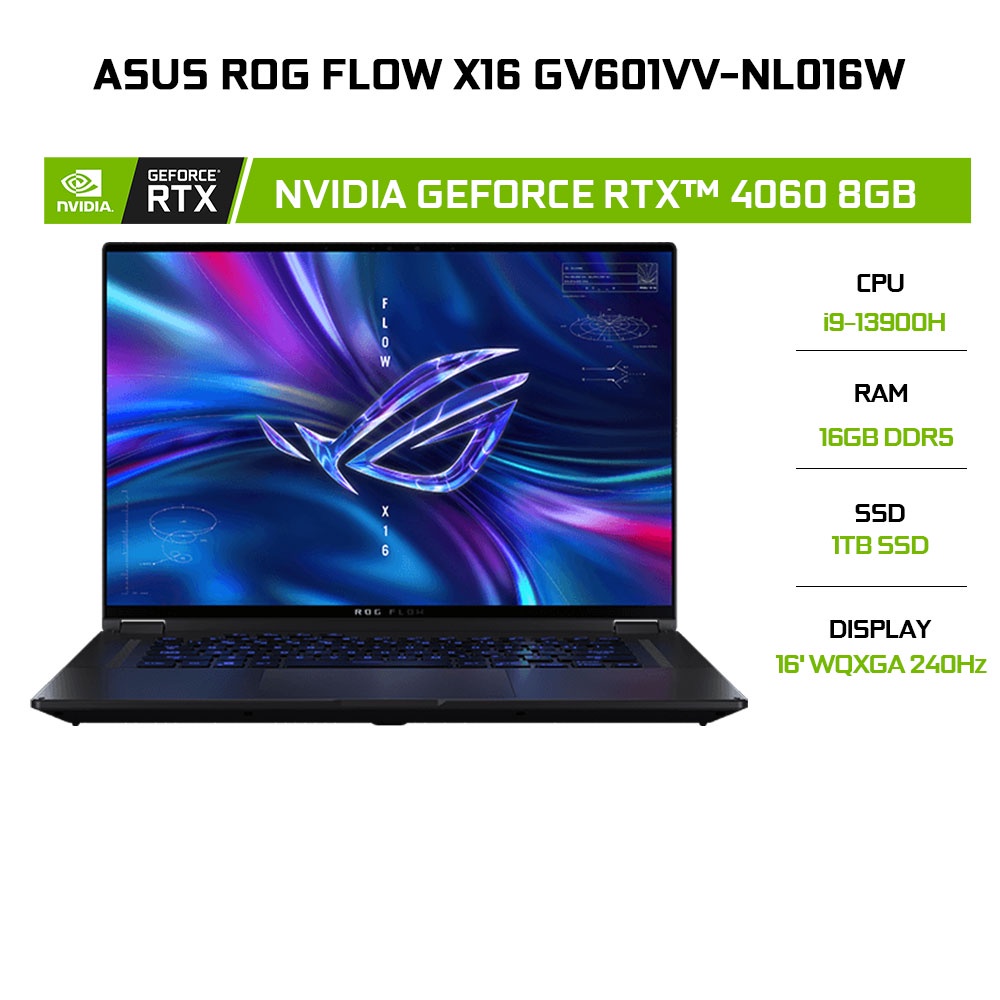 Laptop ASUS ROG Flow X16 GV601VV-NL016W i9-13900H|16GB|1TB|RTX™ 4060 8GB|16'