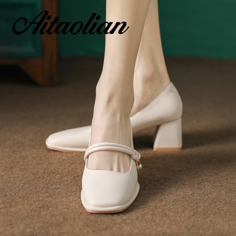 Giày Cao Gót 5cm Da Mềm Mũi Vuông Phong Cách Anh Quốc Cho Nữ