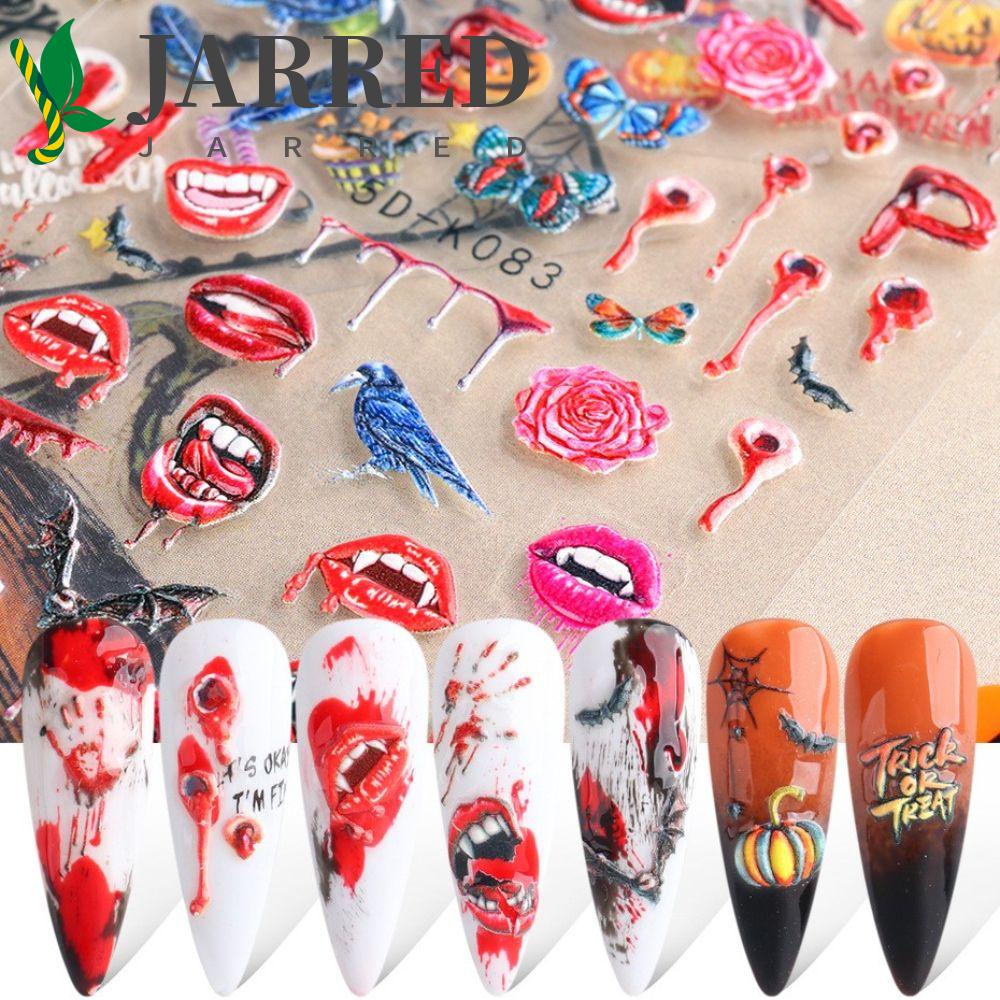 JARRED Miếng Dán Trang Trí Móng Tay In Nổi Họa Tiết Halloween