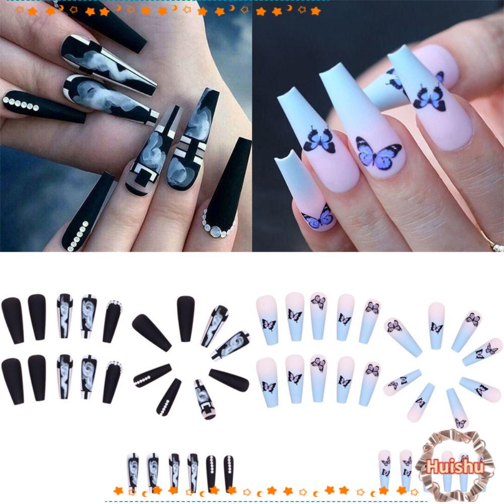 HS Bộ Móng Tay Giả Đầu Vuông Dáng Dài Thời Trang Cho Nữ