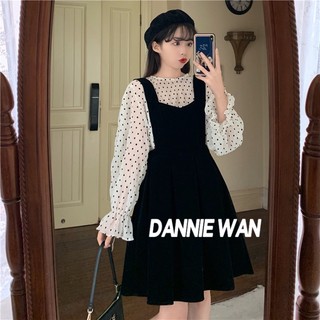 DannieWan chân váy bánh bèo 2 dây dáng dài đầm đen váy nữ xinh bánh bèo A92M0BE