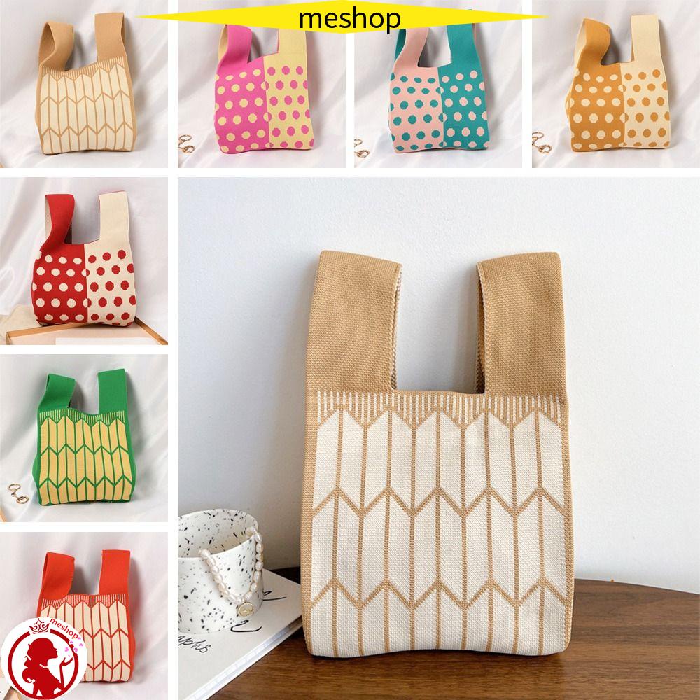 ME Túi Xách Đan Len Họa Tiết Ca Rô Nhiều Màu Sắc Dành Cho Nữ