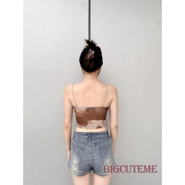 [] - Áo Lưới Camisoles Mỏng In Họa Tiết Trái Tim Khóa Kim Loại Cho Nữ