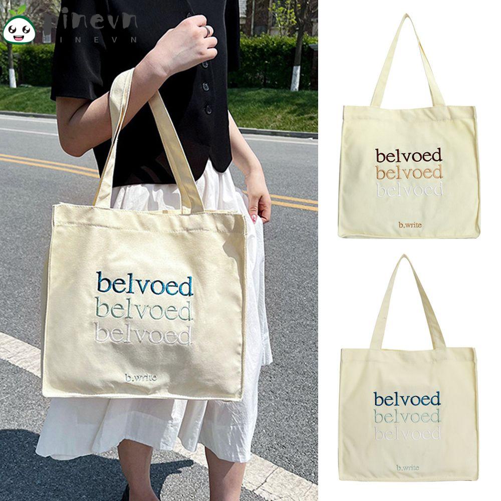 PINEVN Túi Xách Đeo Vai Vải Cotton Dày Thêu Họa Tiết Dễ Thương